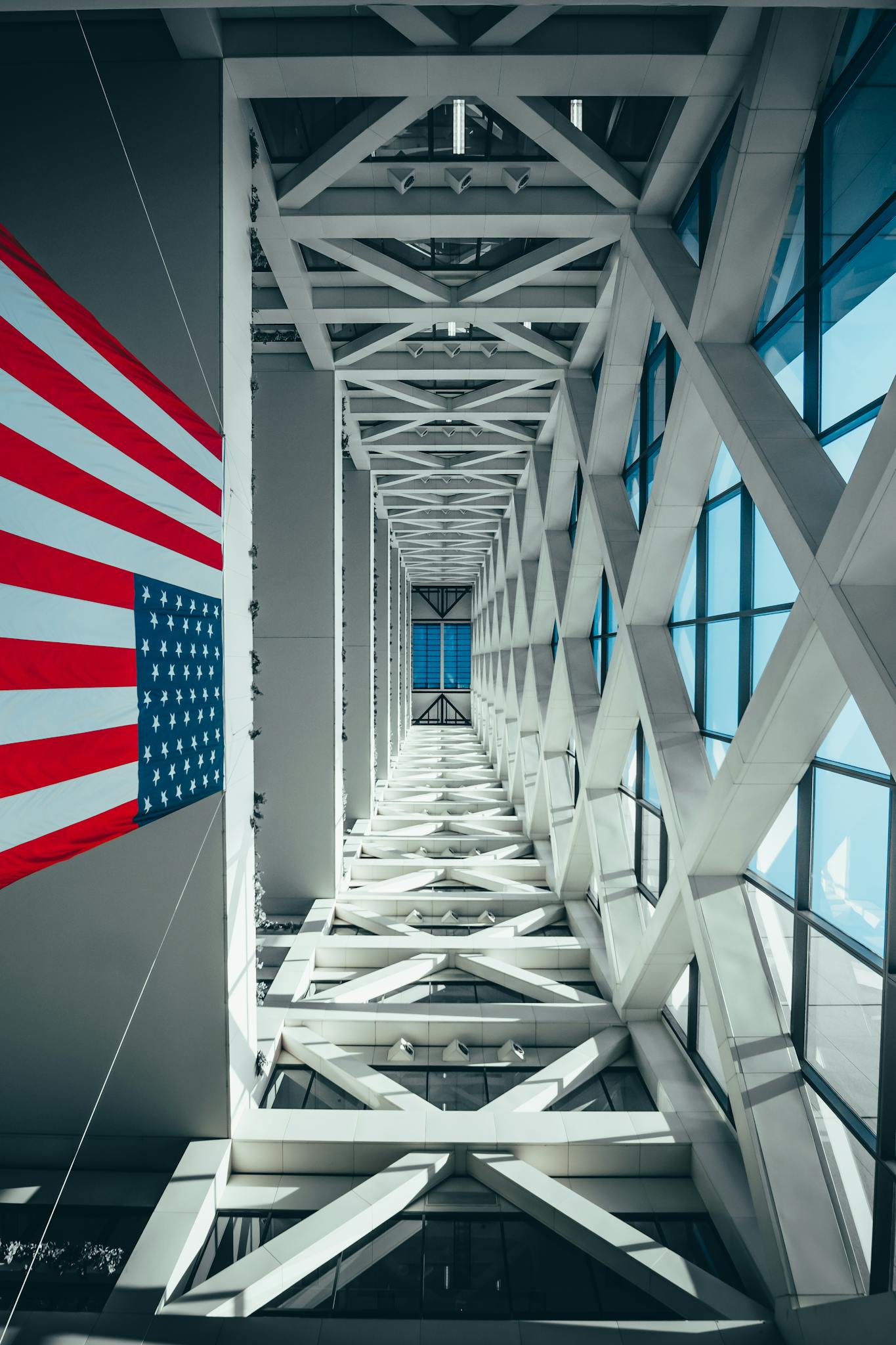 Flag of America Hanging from a Building